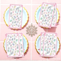 Serbet sekali pakai motif Mahjong Cina DAMAI, dekorasi meja makan pesta Imlek Asia, warna pink.