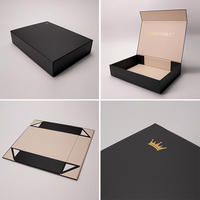 Boîte cadeau magnétique pliable de luxe noire anti-rayures avec sous-film, couvercle rabattable et logo imprimé sur mesure
