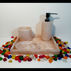 Juego de baño de resina contemporánea de diseñador, accesorios de tocador de lujo, jabonera, soporte para cepillo de dientes, bandeja para vaso, decoración elegante moderna - Product Image 1