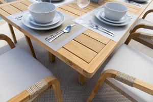Ensemble de salle à manger moderne en corde pour jardin et terrasse, mobilier de salle à manger en bois de teck - Product Image 6