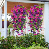 Guirlande de fleurs artificielles de 75 cm avec feuilles d'eucalyptus, idéale pour la décoration murale de mariage, les clôtures de jardin extérieur