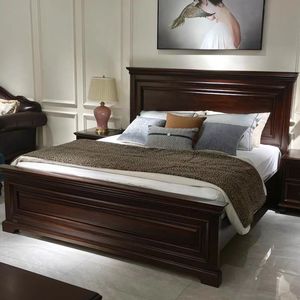 American Style Solid Wood Sleigh Bed 1.5-1.8m Mahogany Hand Carved Master Bedroom Furniture - Product Image 1