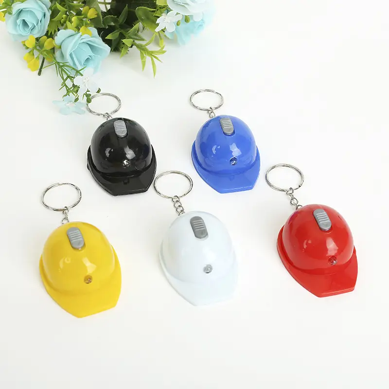 Customized Creative Gifts LED luminous keychain safety helmet with light bottle opener keychain pendant