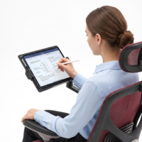 Chaise de bureau ergonomique à dossier haut en maille avec plateau réglable pour ordinateur portable et tablette, support lombaire multidimensionnel, chaise de bureau