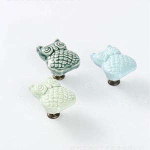 Owl <b>Ceramic</b> Furniture Handles Green Light Green Light Blue Minimalist Design <b>Drawer</b> Cabinet Door <b>Knobs</b> Durable Novelty Shape - Product Image 1