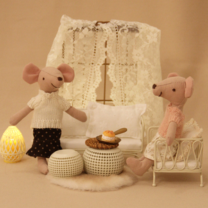 Set casa delle bambole in miniatura in scala <span class=keywords><strong>1</strong></span>:12-bambola del topo fatta a mano e mobili delicati con decorazioni in pizzo - Product Image 3