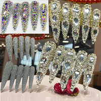 Vente en Gros Luxe Brillant Rose 24 Ongles à Coller Design Acrylique 3D Couleur Pure Faux Ongles Personnalisés