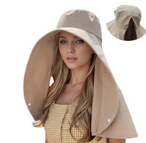 Chapeau de soleil d'été décontracté à large bord, respirant, pour activités de plein air, pêche, avec couvre-cou intégré, protection UV, rayé, pour adultes - Product Image 1