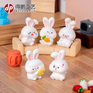 <b>Cute</b> Cartoon Bunny <b>Doll</b> Resin Mini Figure Desk Ornament Stress Relief Toy For Kids And Adults - Product Image 3