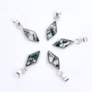 Collar con Colgante de Ágata Musgosa en Forma de Cometa, Plata de Ley 925, Engaste de Bisel, Solitario Geométrico, Joyería para Mujer, Uso Diario - Product Image 5