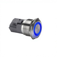 Interruptor de Botón Pulsador Metálico de 19mm, 1NO, 24V, Momentáneo, con Anillo LED Iluminado, Terminal de Soldadura, Control Industrial, IP22, 1A