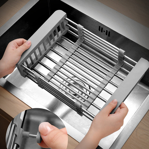 SANIPRO <strong>Kitchen</strong> Organizer Rustproof <strong>SS</strong> Extendable Fruits Vegetables Drain Basket Over the Sink Dish Drainer Drying <strong>Rack</strong> - Product Image 5