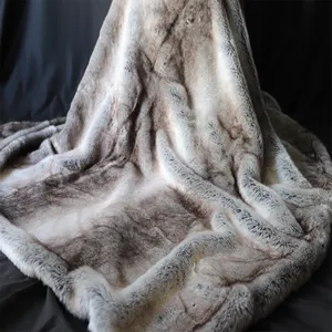 Super Soft Oversized Thick Warm Reversible to Plush Velvet in Tan Grey Wolf Luxury Faux Fur Throw Blanket