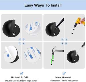 Butée de <span class=keywords><strong>porte</strong></span> magnétique adhésive en gros: acier inoxydable avec pare-chocs en caoutchouc et goupille de charnière - Product Image 3