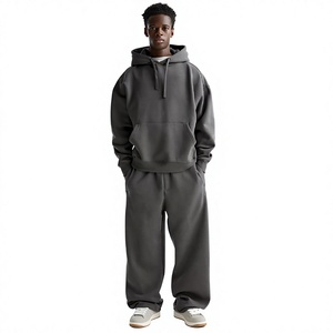 Ensemble de survêtement décontracté pour homme à capuche, couleur unie, coupe ample, longueur intégrale, pour l'automne, 100 % coton, sweat-shirt et pantalon - Product Image 1
