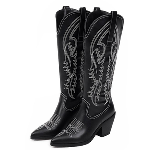 Big Size 47 Women Long Dress Boots Fancy Knee High Knight on Boots Ladies Pointed Toe Square Hoof Heel Boots <b>Shoes</b> - Product Image 3
