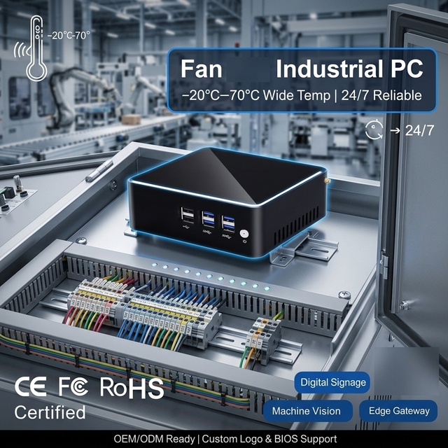 Zkmagic Fanless Industrial Mini PC Core I3 I5 I7 Wide Temp -20 to 70C Reliable Desktop for Machine Vision and Edge Gateway