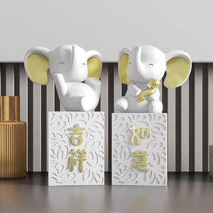 Juego de Figuras de Elefantes Auspiciosos de Resina, Esculturas Pintadas a Mano de Forma Irregular, Diseño Moderno para Sala de Estar, Entrada, Dormitorio - Product Image 1