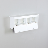 Armoire de rangement murale multifonctionnelle en bois blanc, porte-manteau robuste à trois niveaux avec portes en acier inoxydable et bambou