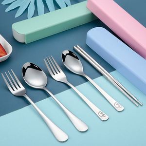 Juego de Cubiertos Portátil de Acero Inoxidable de Tres Piezas para Estudiantes, Uso en Exteriores, Incluye Cuchara, Tenedor y Palillos - para Compañía - Product Image 4