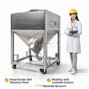 Industrial Stainless Steel 304 316L Movable Conical Bottom Square Powder <b>Storage</b> Tank Hopper Container - Product Image 6