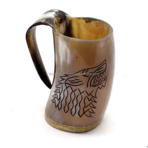 Mug en corne à boire naturelle de luxe tendance de 4 pouces, mug en corne à bière de qualité supérieure gravé à la main par les Vikings, écologique, utilisable au micro-ondes - Product Image 3