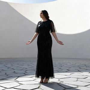 Custom Wholesale Premium Sequins Embroidery polyester Abaya <b>Dress</b> <b>for</b> <b>Muslim</b> <b>Women</b> Elegant Occasion - Product Image 1