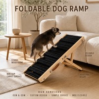 Faltbare Hunderampe mit Rutschfester Teppichoberfläche, Robustem Holzrahmen und Verstellbarer Höhe für Kleine Hunde mit Kurzen Beinen, Mops, Sofa und Bett
