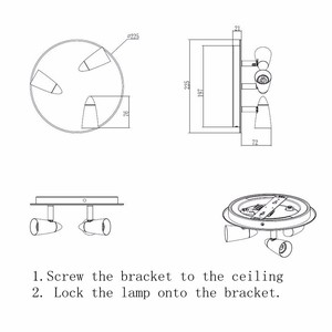 Plafonnier LED rond encastré pour intérieur, orientable à 360 degrés, à intensité variable, avec trois têtes rotatives - Product Image 4