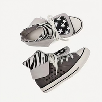 2026 Trend Punk Nieten High-Top Denim Sneakers mit Zebra-Stern-Print, Gothic Streetwear, Unisex, flache, leichte Sommer-Freizeitschuhe