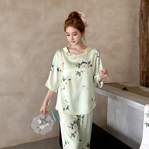 Nuovo Arrivo: Set di Lusso in Stile Cinese con Abito Jacquard, <span class=keywords><strong>Pigiama</strong></span> in Raso <span class=keywords><strong>e</strong></span> Seta Artificiale per Donna, Collezione Primavera - Product Image 2
