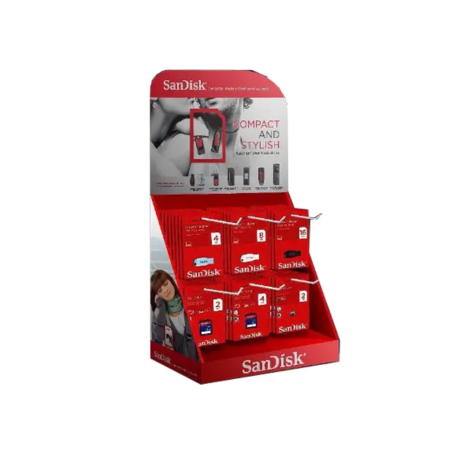 Safeka pos customer display folding cardboard displays headband cardboard display with hooks for memory card