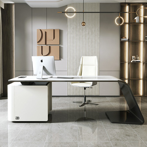 Arredamento per <span class=keywords><strong>Ufficio</strong></span> Domestico, Set <span class=keywords><strong>Scrivania</strong></span> di Lusso, Tavolo Direzionale Bianco, <span class=keywords><strong>Scrivania</strong></span> Moderna per Manager, CEO e Dirigenti - Product Image 2