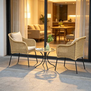 Set Poltrona in Rattan con Tavolino per Balcone - Arredamento da <span class=keywords><strong>Esterno</strong></span> per Cortile e Terrazza, Sedia Moderna in Rattan per il Relax - Product Image 3