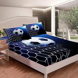 3D Printed Soccer <strong>Bedding</strong> Fitted Sheet <strong>Football</strong> and the Soccer Ball Decor Bed Sheet Set for Kids Boys Girls Youth Sports Theme - Product Image 3