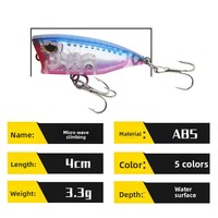 Leurre Micro Popper ALPHA 4cm 3.3g en ABS, flottant, pour la pêche ultra-légère au bar et à la truite en eau douce