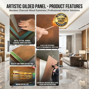 Wholesale Price Manufacturer Supplier Durable Artistic Gold Leaf Bamboo Charcoal Wood Veneer Gilded <strong>Wall</strong> <strong>Panel</strong> For Hotel Decor - Product Image 2
