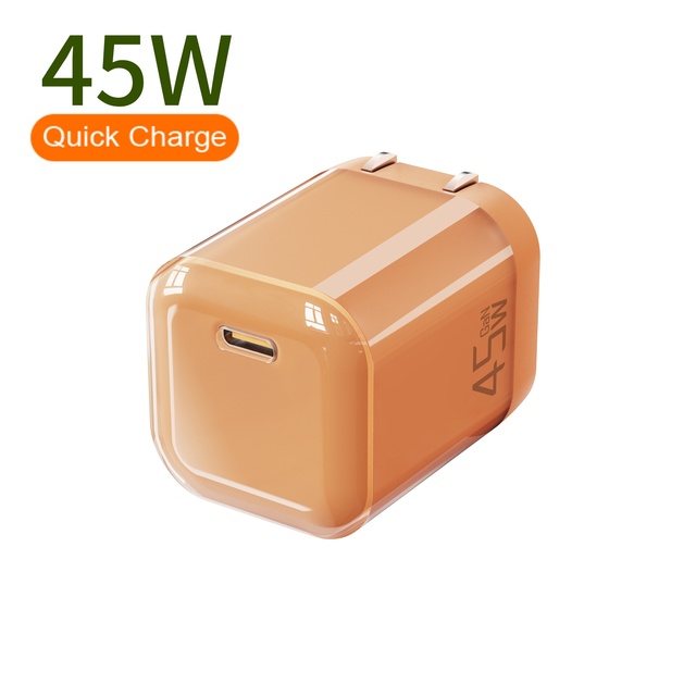 2026 High Quality EN 50075 PD 45W Foldable US Pin GaN Fast Charger with Orange Shell Type C Power Adapter for iPhone 17