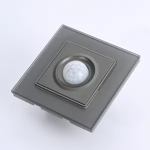 Smart Hotel 86MM Type UK Standard Human Body Infrared Sensor Switch Grey Color 4MM Thick Glass Socket