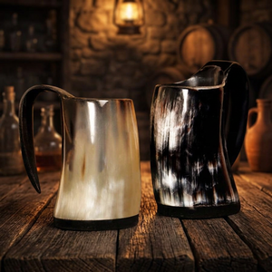 Corne à boire décorative imperméable faite à la main en corne de buffle, forme naturelle, écologique, impression de logo personnalisée, chopes viking modernes - Product Image 1