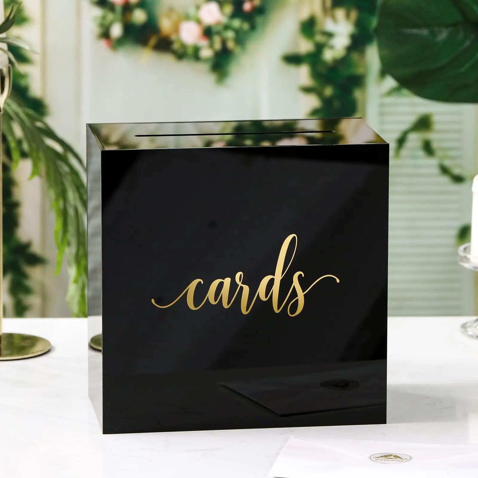 10x10x5.5 inch Black Acrylic Cards Wedding Wishing Well Money Box for Wedding