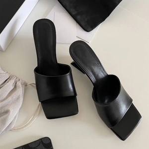 Sandales mules à talon évasé et bout carré pour femme - <span class=keywords><strong>Chaussures</strong></span> décontractées ouvertes à lanières larges, style minimaliste Y2K pour fêtes et été - Product Image 4