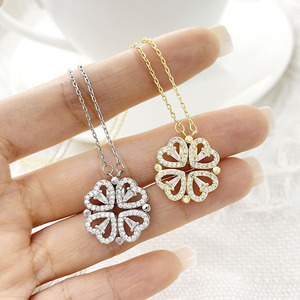 Nuova <span class=keywords><strong>Collana</strong></span> Foxi Jewelry, Design con Ciondolo a <span class=keywords><strong>Quadrifoglio</strong></span> e Cuore Placcato Oro 18K o <span class=keywords><strong>Argento</strong></span> - Product Image 1