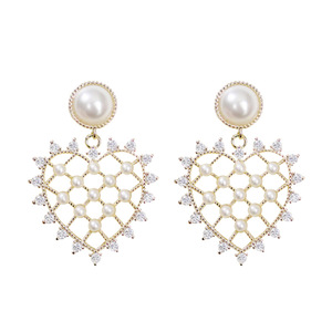 Orecchini Pendenti a Cuore in Stile Vintage Francese, Eleganti con Perle Finte, Gioielli alla Moda per Donne, Orecchini Romantici - Product Image 2