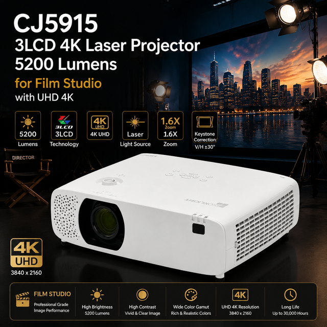 CJ5915 3LCD 4K Laser Projector 5200 Lumens for Film Studio with UHD 4K