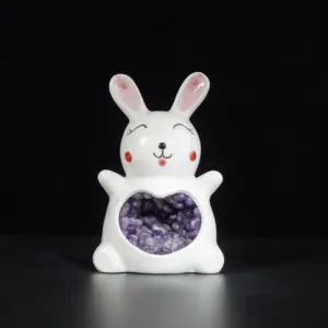 Hot Sale Crystal Animal Carving Ornaments Healing Amethyst Gravel Crystal Cute Rabbit Lamps For Decoration