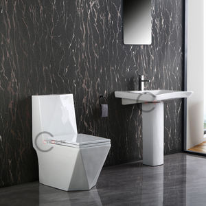 Lavabo Cuadrado de Cerámica con Diseño Rectangular Moderno, Lavabo de Columna con Altura Confortable - Product Image 2