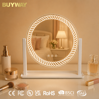 Miroir de maquillage rond blanc avec anneau lumineux intégré et support double, miroir de vanité LED de table avec base plateau
