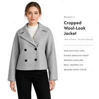 Manteau court ample pour femme, double boutonnage, épaules tombantes, en polyester mélangé brossé, fournisseur de vêtements OEM personnalisés