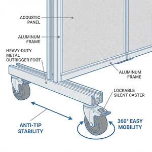 Cloison acoustique autoportante à 3 panneaux, cloison mobile moderne pour hôtel, cloison insonorisée, séparateurs de pièce, NRC 0,75-0,9, ignifuge - Product Image 6